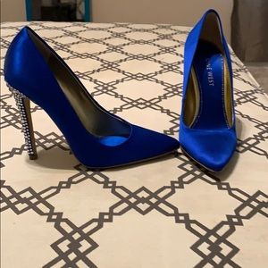 Royal blue satin pumps